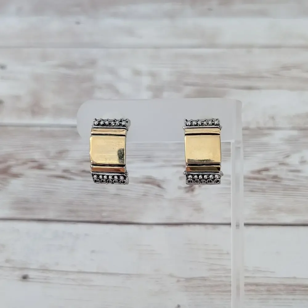 Vintage Clip On Earrings Chunky Gold Tone & Silver Tone Half Hoop - Some Marks
